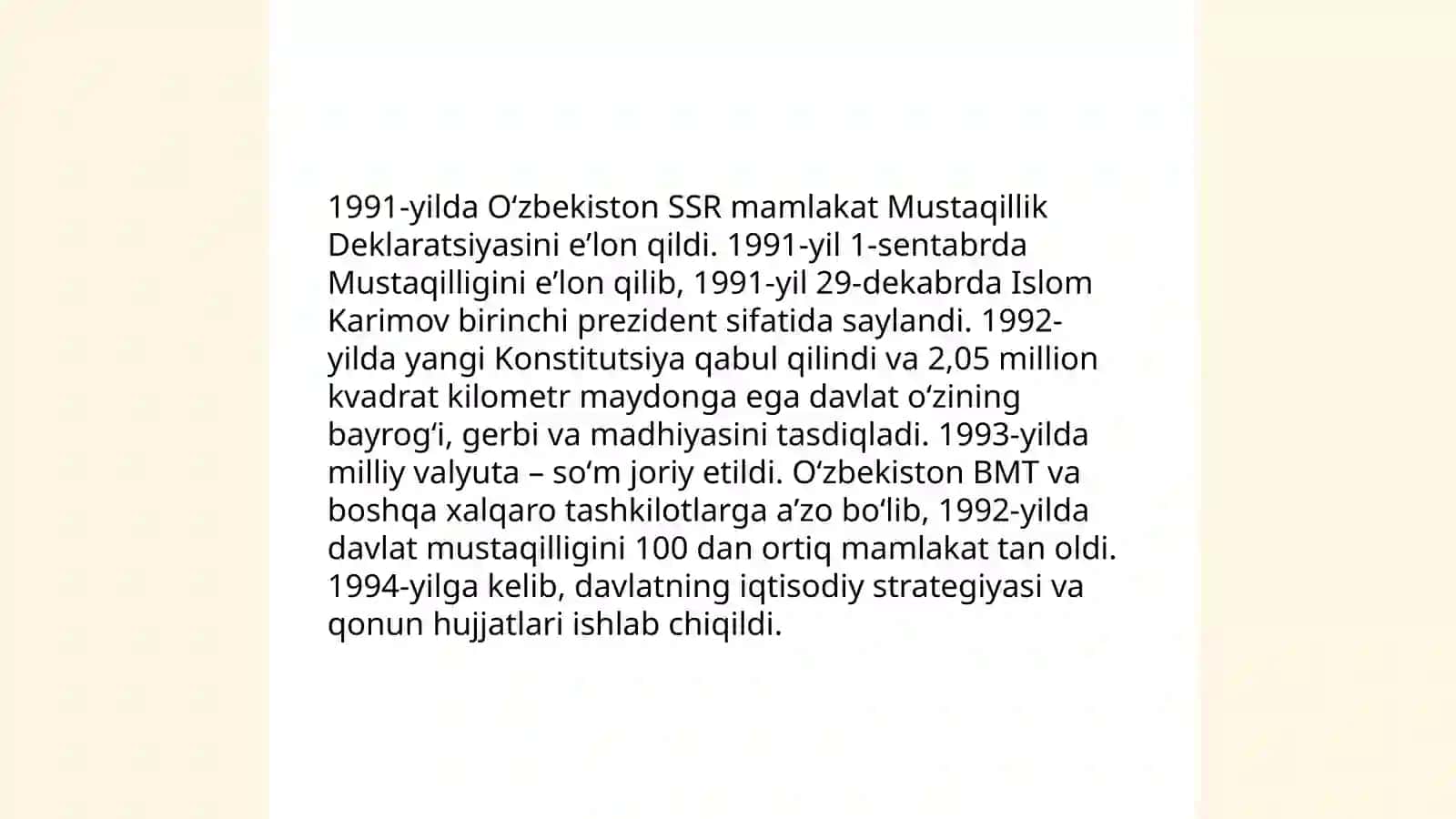 Oʻzbekiston Respublikasining Mustaqillikka Erishishi 4