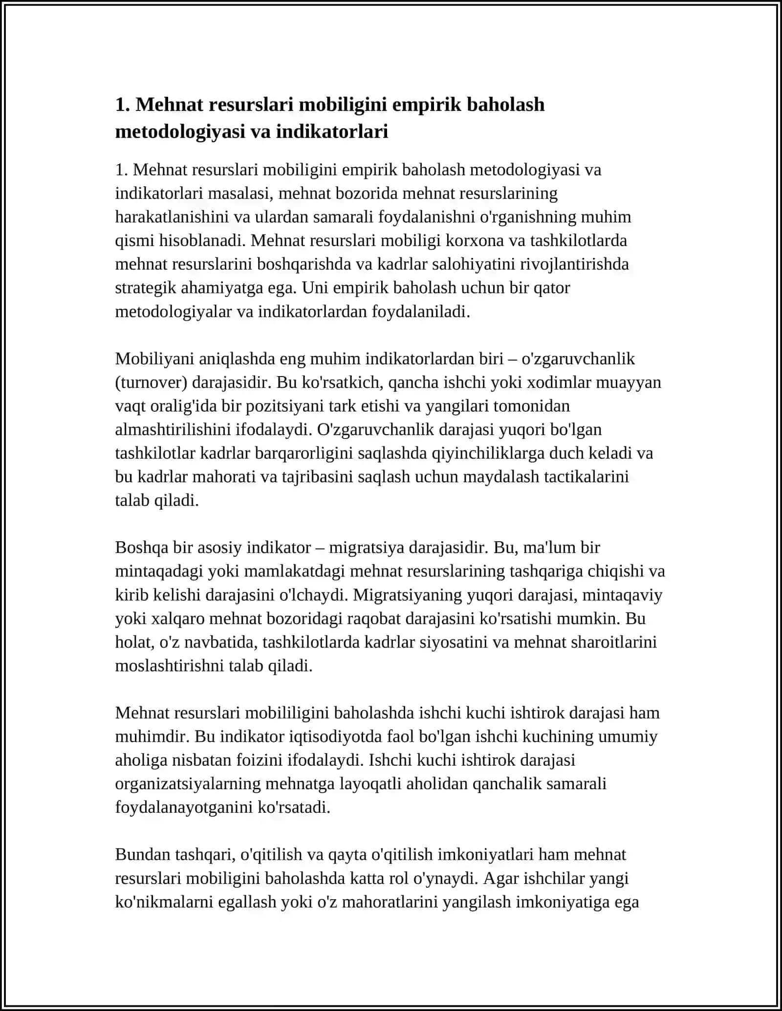 MEHNAT RESURSLARI MOBILLIGINI EMPIRIK BAHOLASH VA TASHKILOTNING KADRLAR SALOHIYATINI RIVOJLANTIRISH UCHUN UNI BOSHQARISH YONDASHUVLARI 4