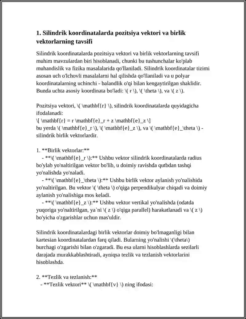 TEZLIK VA TEZLANISHNING KOORDINATA (SILINDRIK VA SFERIK KOORDINATALAR SISTEMASIDA )BERILISHI 4