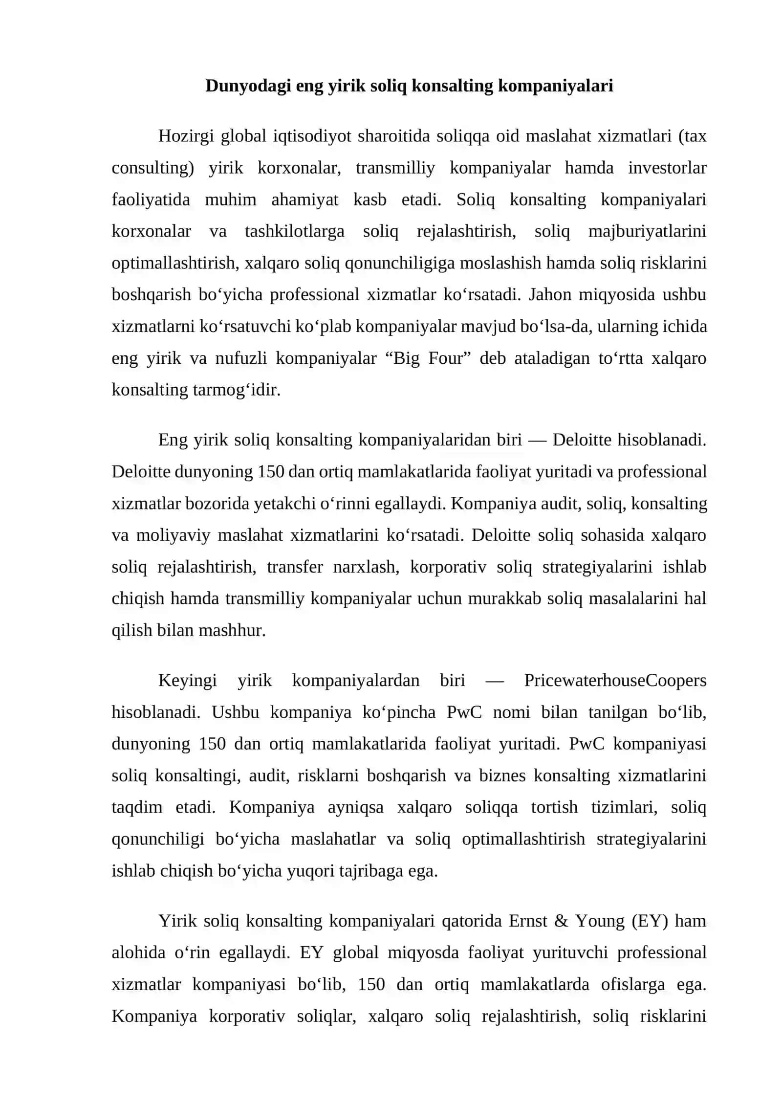 Dunyodagi eng yaxshi soliq maslahati (konsalting) kompaniyalari va ularning o’ziga xos jihatlari 4