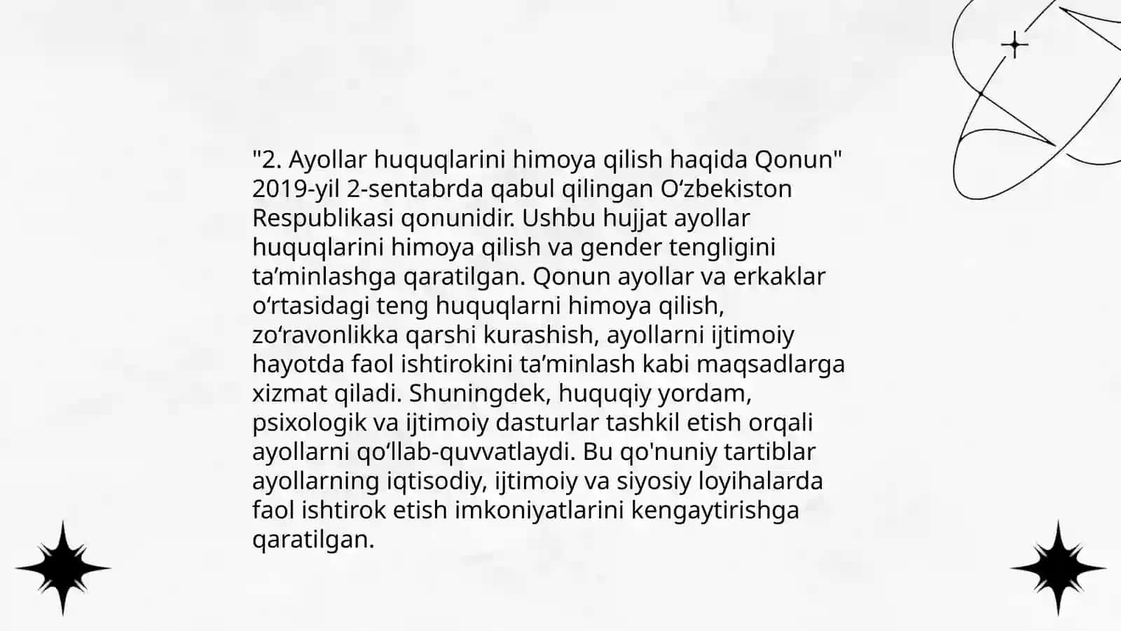 Ayollar huquqlarini himoya qiluvchi meʼyoriy hujjatlar tavsifi 4