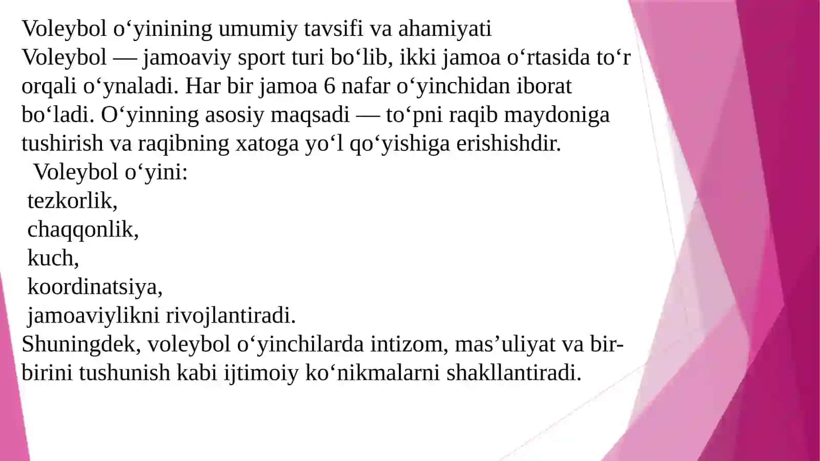 Voleybol o‘yini texnikasi vataktikasi 4