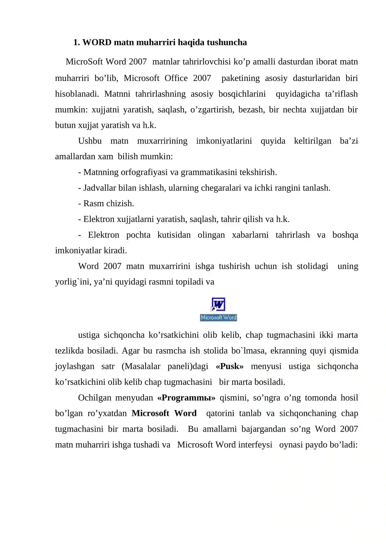 MS WORD-2007 MATN MUHARRIRIDA ISHLASHVA UNING IMKONIYATLARI 4