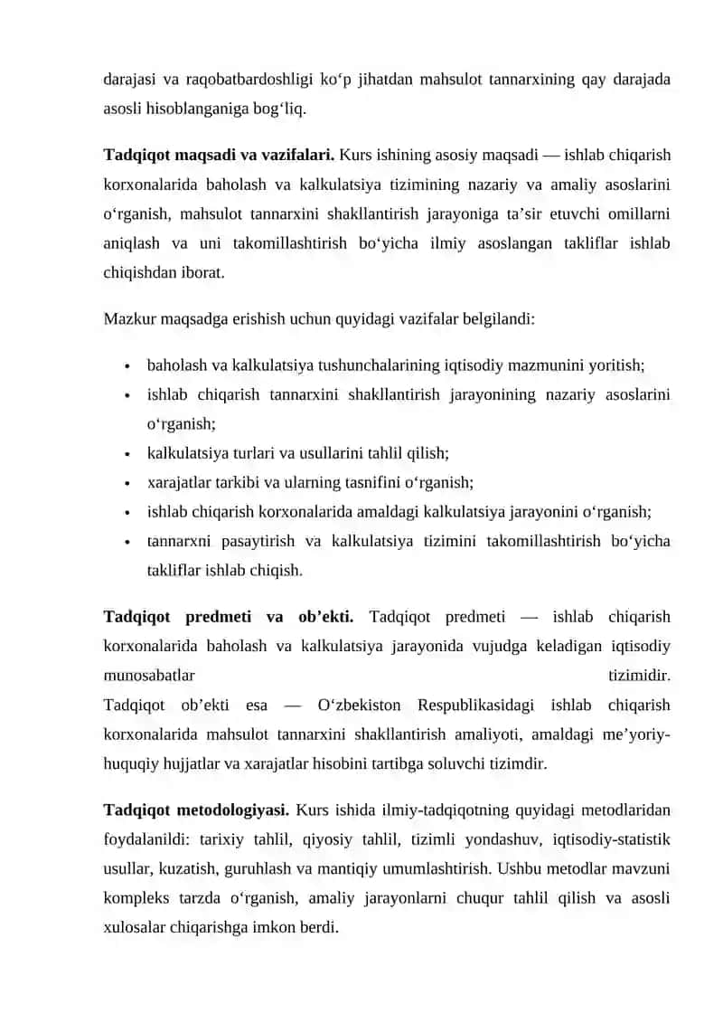 Baholash va kalkulatsiya ishlab chiqarish korxonalarida 4