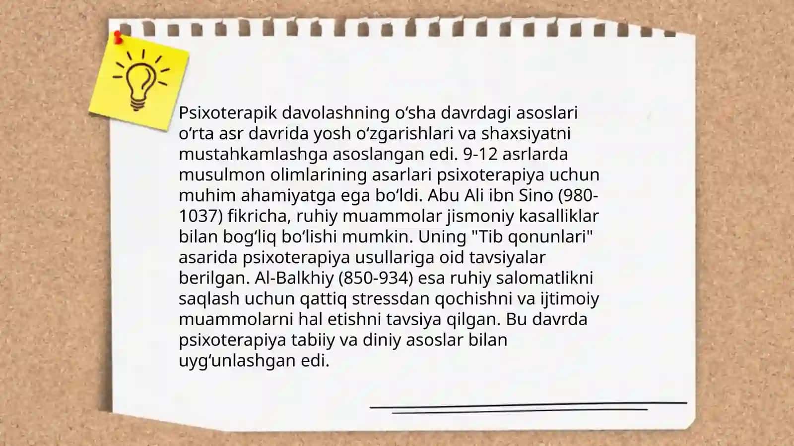 Psixoterapevtik davolash usullari Abu Ali ibn Sinoning psixoterapevtik usul bilan davolash borasidagi fikrlari 4