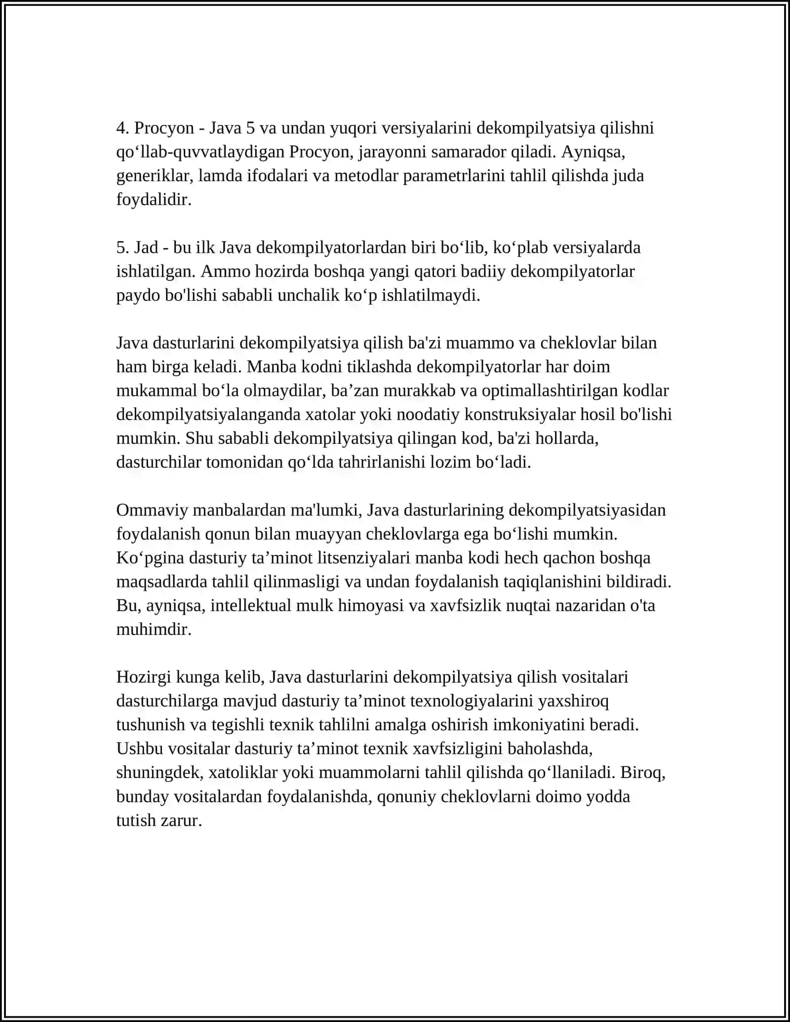 JAVA DASTURLARINI DEKOMPILYATSIYA QILISH.DASTURLARNI DEKOMPILYATSIYA QILISH VA QAYTA TAXLIL QILISH 4