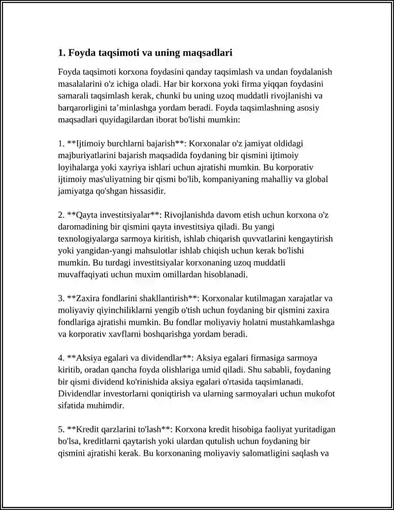KORXONA (FIRMA) FOYDASINI TAQSIMLASH VA UNDAN FOYDALANISH 4