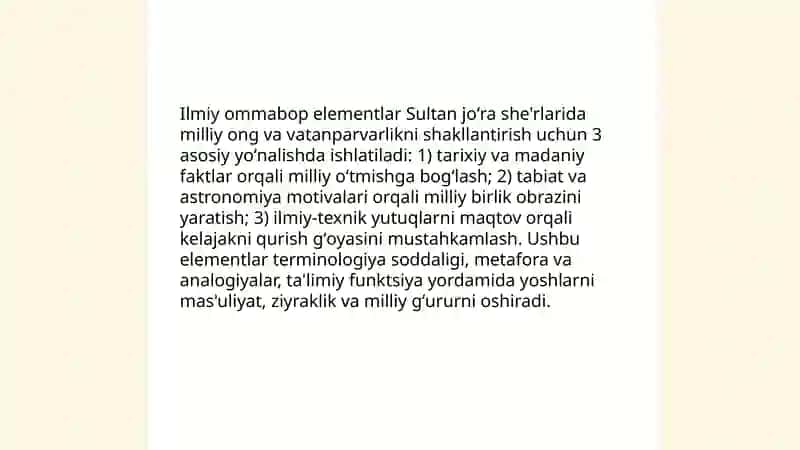 Sultan joʻraning ilmiy ommabop vatanparvarlik she'rlarini tahlil qilish 4