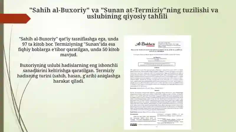 Imom Buxoriy va Imom Termiziyning hadis ilmiga qo'shgan hissalarini qiyosiy tahlili 4