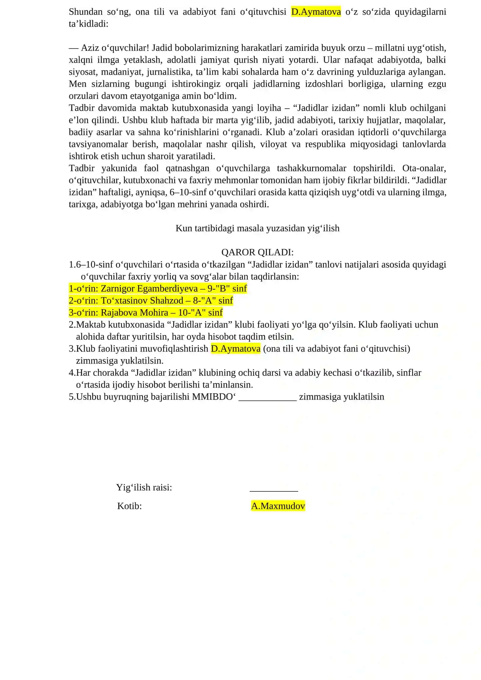 Jadidlar izidan tanlovi haftaligi 4