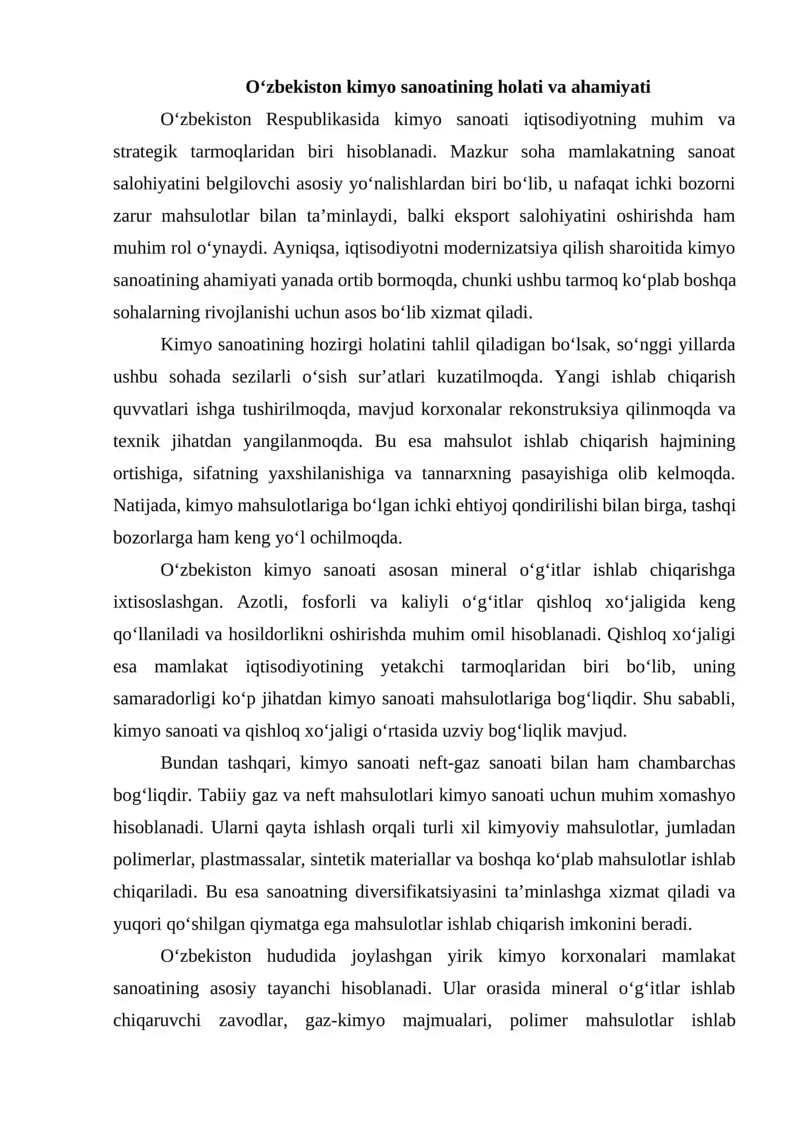 IQTISODIYOTNI MODERNIZATSIYALASH SHAROITIDA O‘ZBEKISTON KIMYO SANOATINING RIVOJLANISHI 4