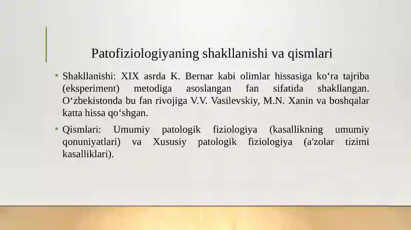 Umumiy etiologiya va patogenez. Patofiziologiyaning mustaqil tibbiy-biologik fan sifatida shakkllanishi, qismi. Kasallikning rivojlanishida etiologik va ijtimoiy-ekologik omillarning ahamiyati, himoya va adaptiv reaktsiyalar. Sharoitlarning tushunchasining ta'rifi, turli kasallikning holatlarining rivojlanishidagi ahamiyati. Tish kasalliklarining rivojlanishida etiologik omillar va sharoitlarning o'zaro bog'liqligi. 4