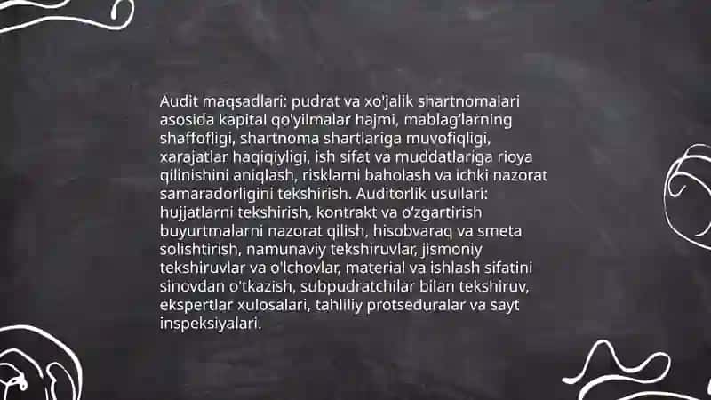 Pudrat va xo'jalik usulida bajariladigan kapital qo'yilmalar auditi 4