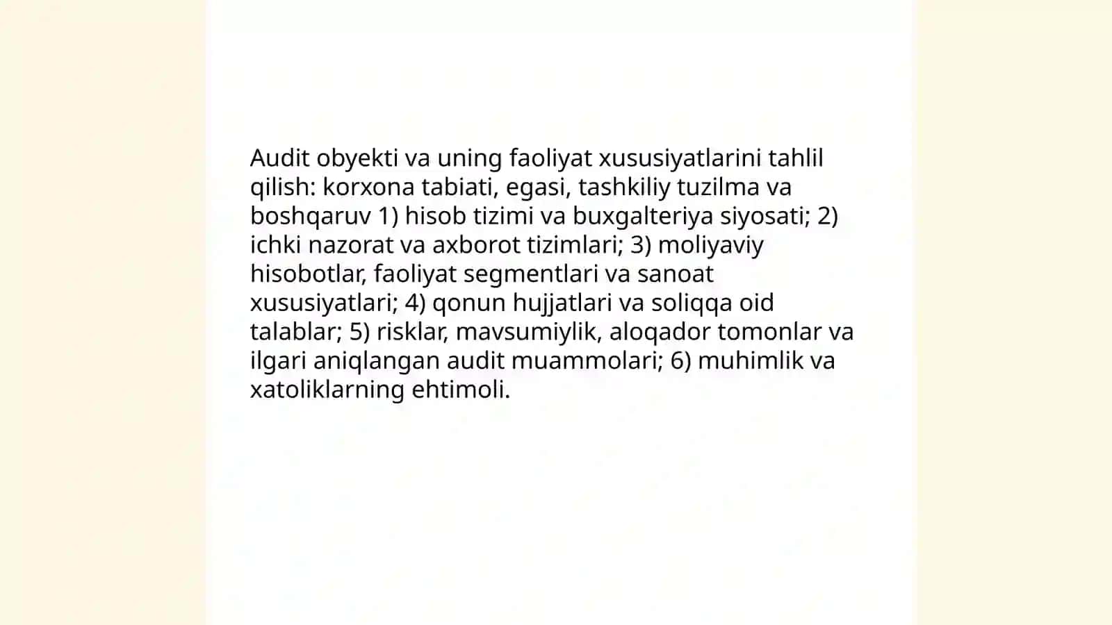 Auditning umumiy rejasini tayyorlash xususiyatlari 4