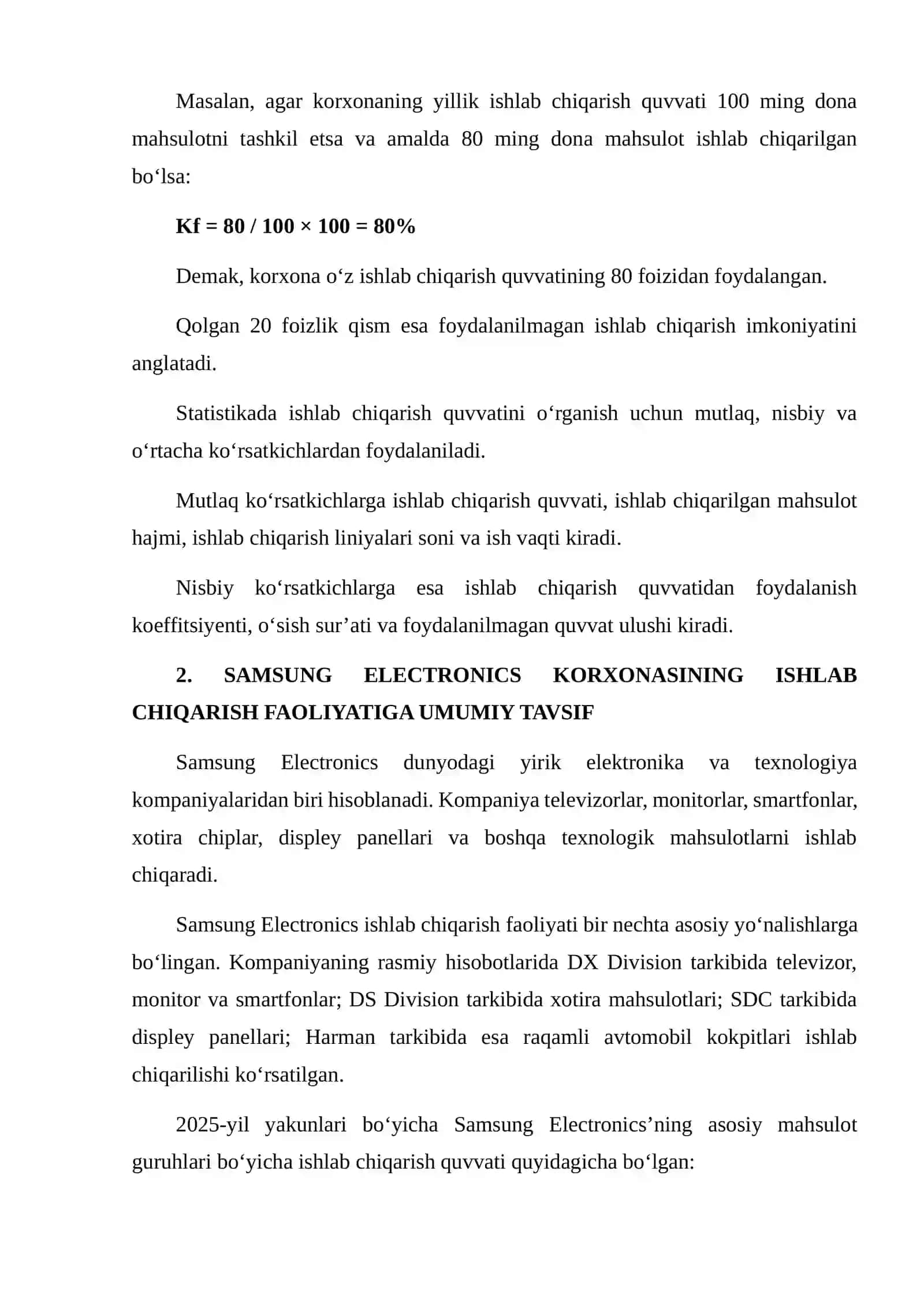 KORXONASINING ISHLAB CHIQARISH QUVVATI VA UNDAN FOYDALANISH DARAJASINI ANIQLASH BO‘YICHA STATISTIK KUZATISH DASTURINI ISHLAB CHIQISH 4
