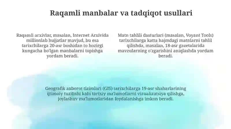 INTERNET VA UNING TARIXCHI UCHUN IMKONIYATLARI 4
