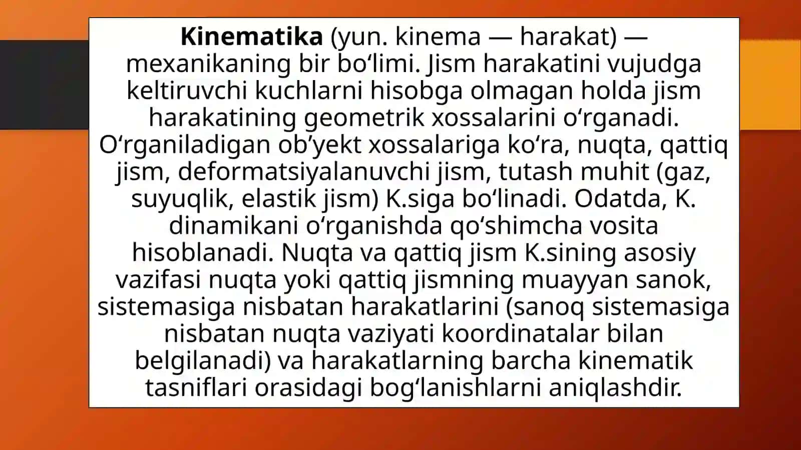 Nuqta kinematikasi kinematikaga kirish kinematikaning asosiy tushinchalari 4