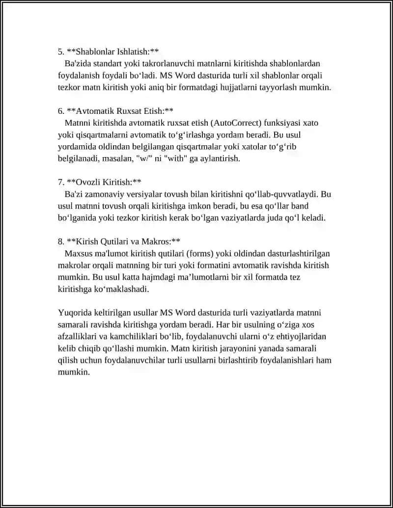 MS WORD DASTURIDA MATNNI KIRITISH VA TAHRIRLASH 4