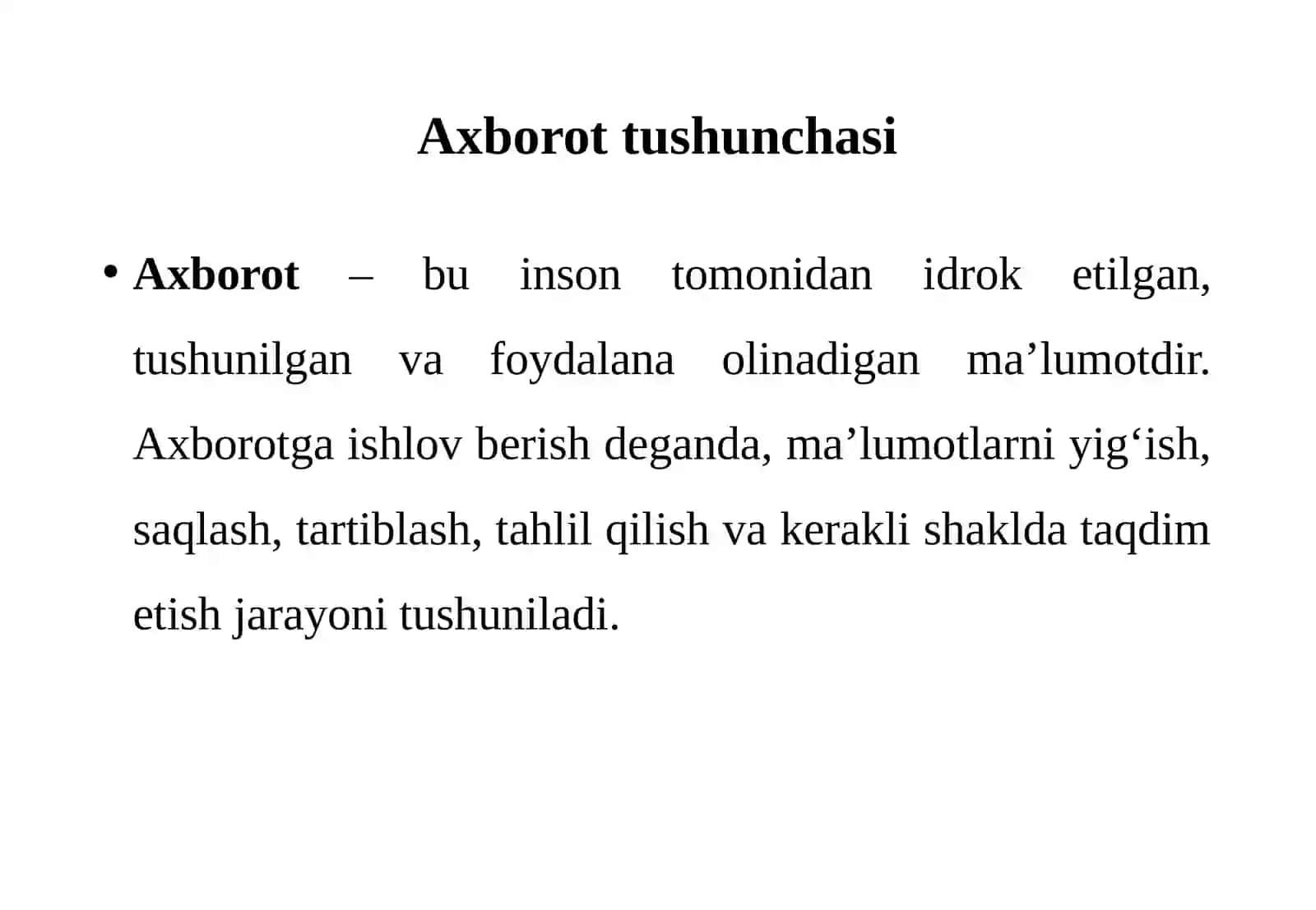 Axborotlarga ishlov berish, matnli hujjatlarni yaratish va qayta ishlash, ulardan foydalanish texnologiyalari 4