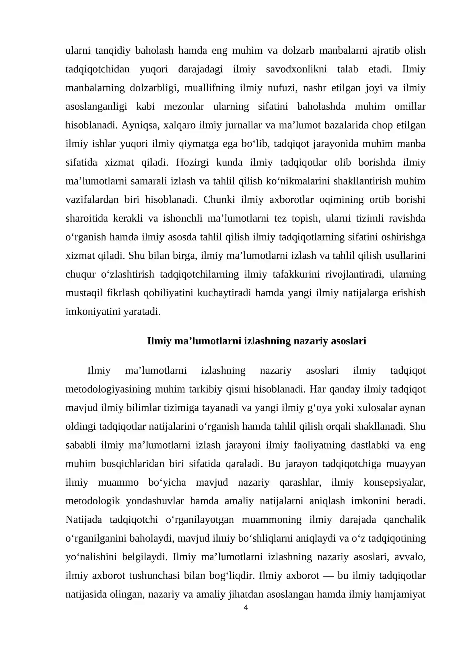 Ilmiy ma'lumotlarni izlash va tahlil gilishning samarali usullari. 4