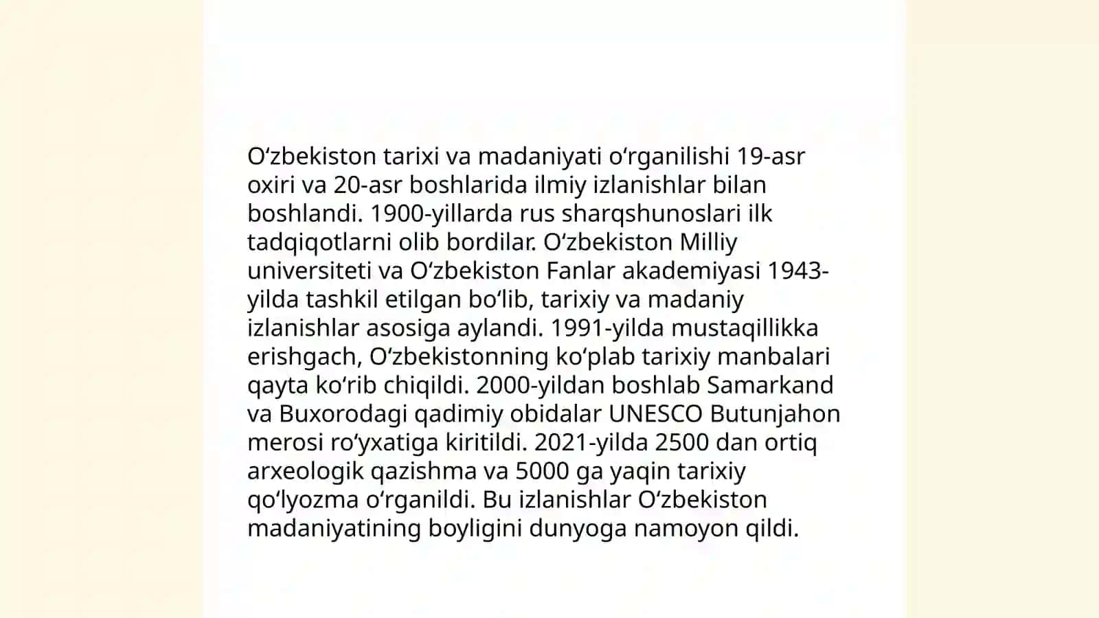 Oʻzbekistonda Milliy qadriyatlar va tarixni tiklash borasida amlaga oshirilayotgan islohotlar mazmuni 4