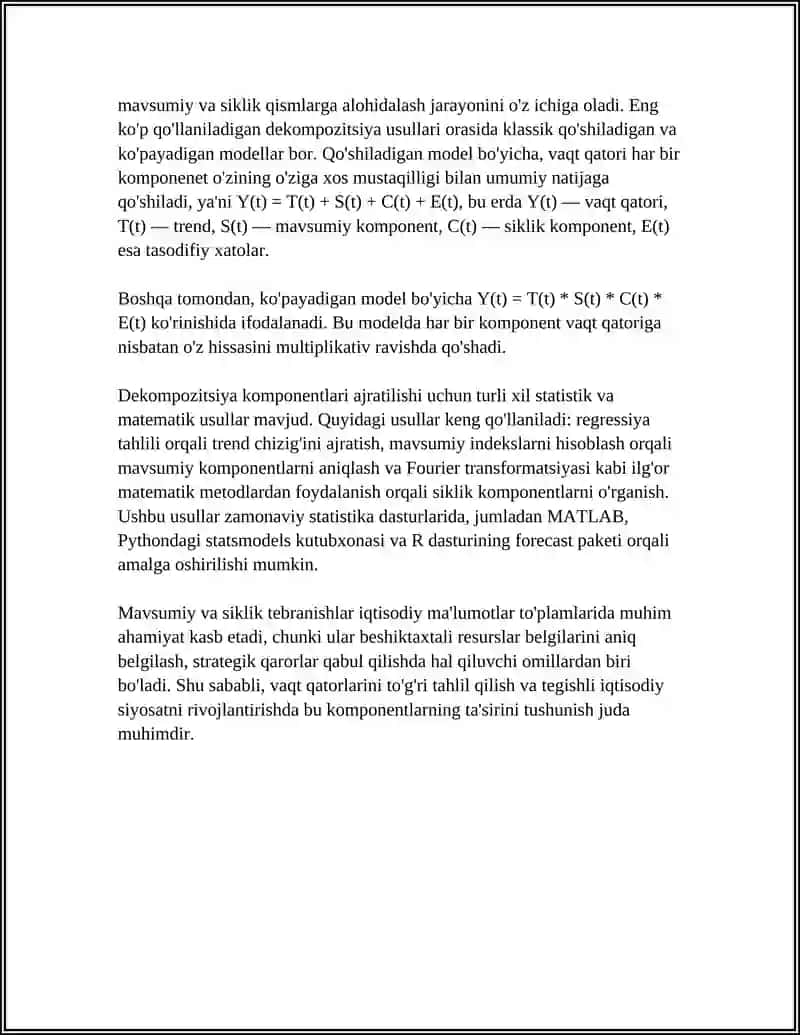 VAQTLI QATORLARDA MAVSUMIY VA SIKLIK TEBRANISHLARNI EKONOMETRIK TADQIQ ETISH 4