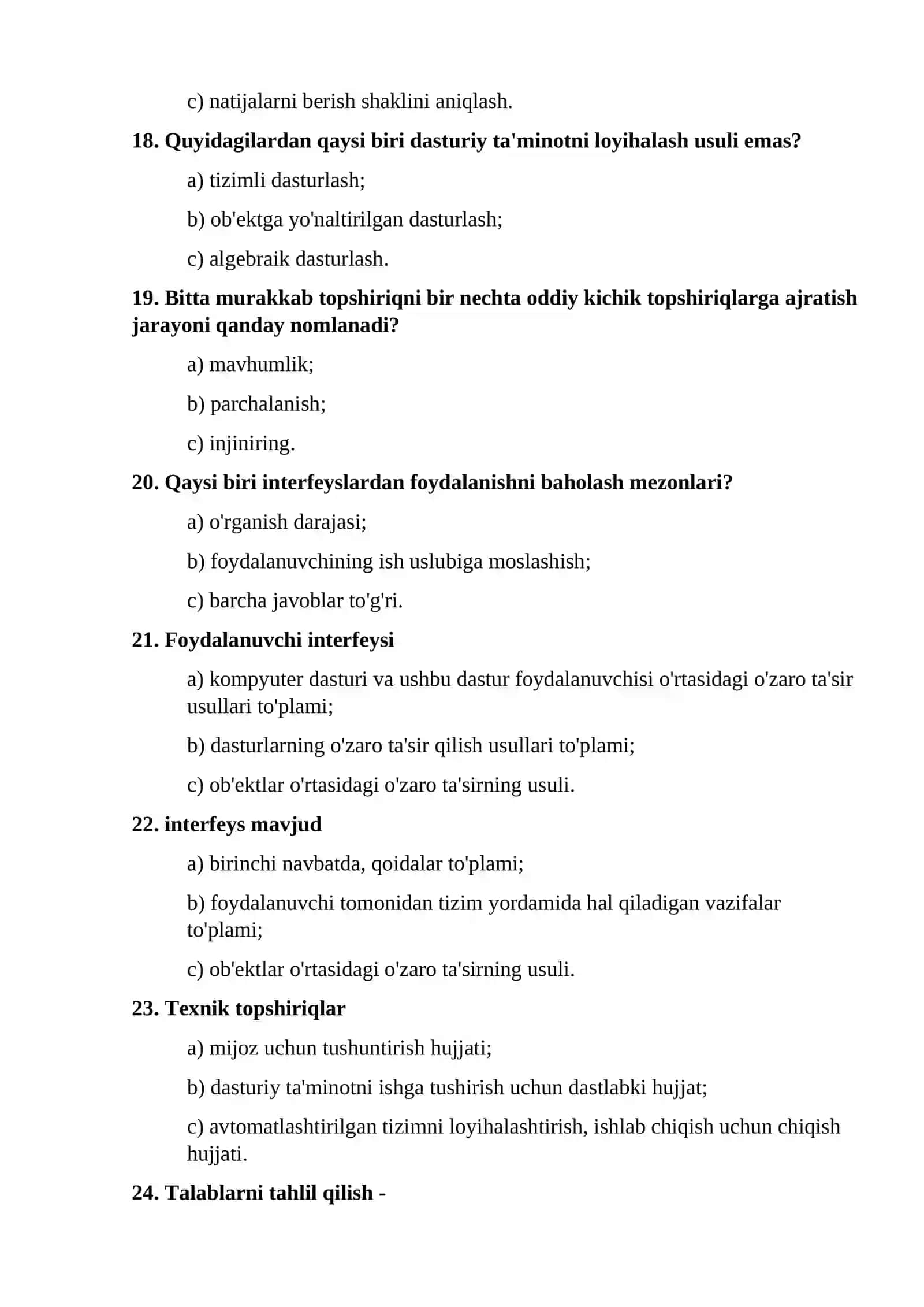 Dasturiy ta’minot qurilmasi va evolyusiyasi fanidan test savollari 4