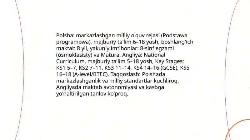 Polsha va Angliya ta'lim tarbiya masalalarining olib borilishi va qiyosiy tahlil 4