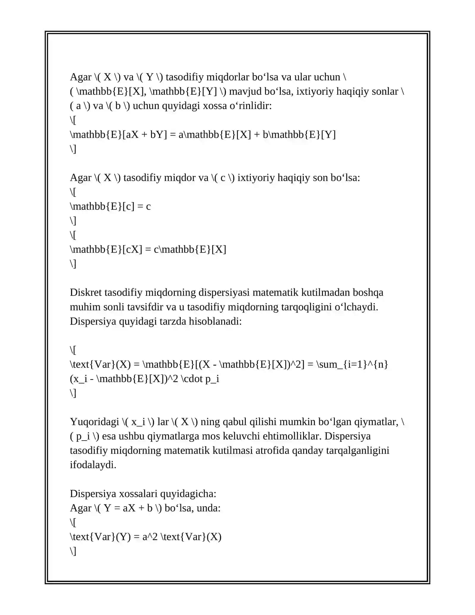 DISKRET TASODIFIY MIQDORNING MATEMATIK KUTILMASI 4