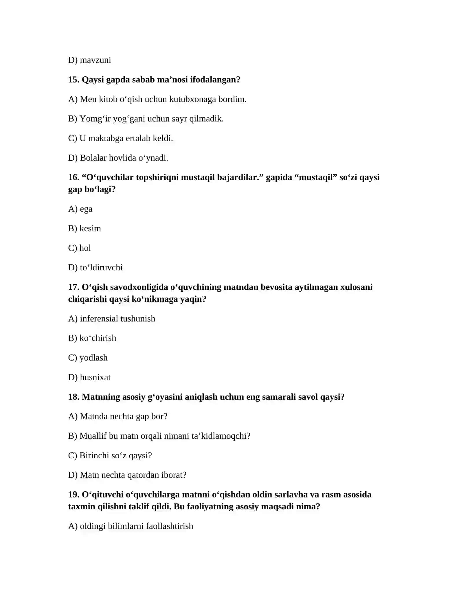 BOSHLANG‘ICH TA’LIM MILLIY SERTIFIKATI 2-VARIANT 4