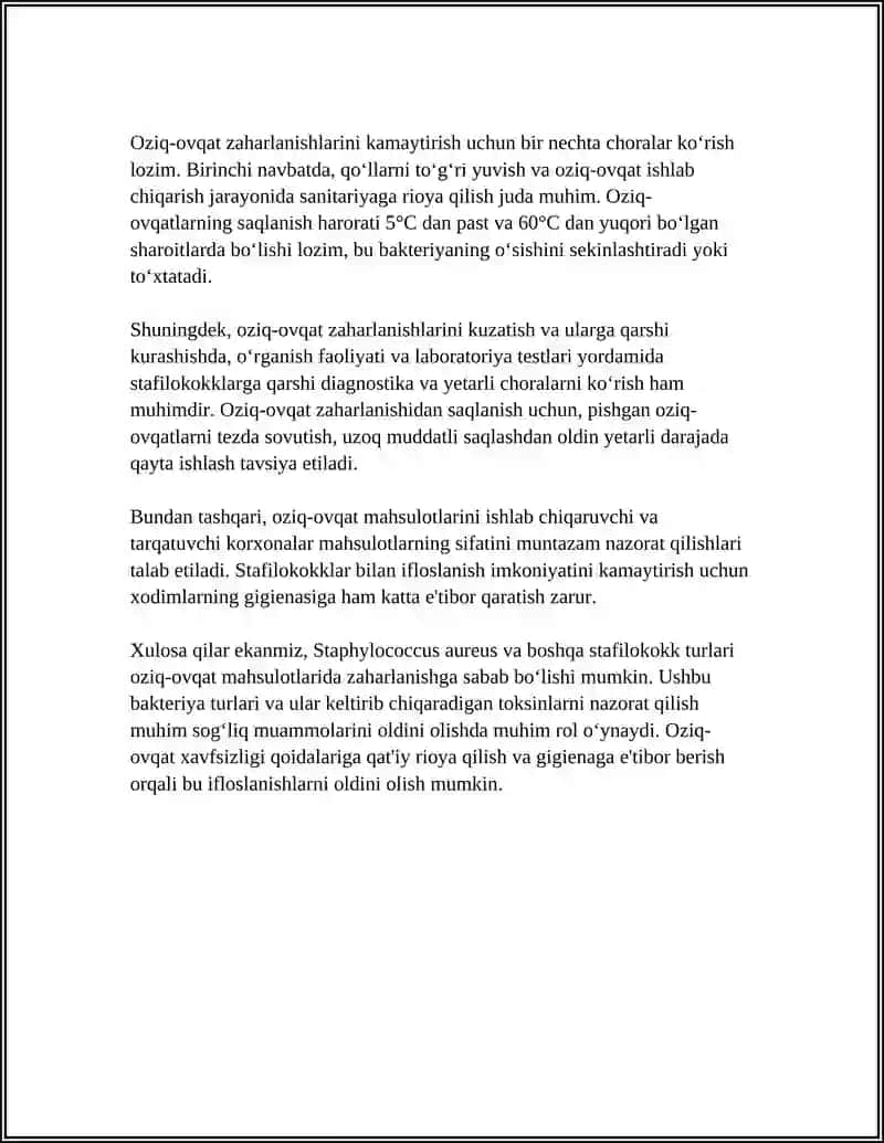 STAFILOKOKKNING BILAN OZIQ-OVQAT MAHSULOTLARIDA ZAHARLANISHI 4