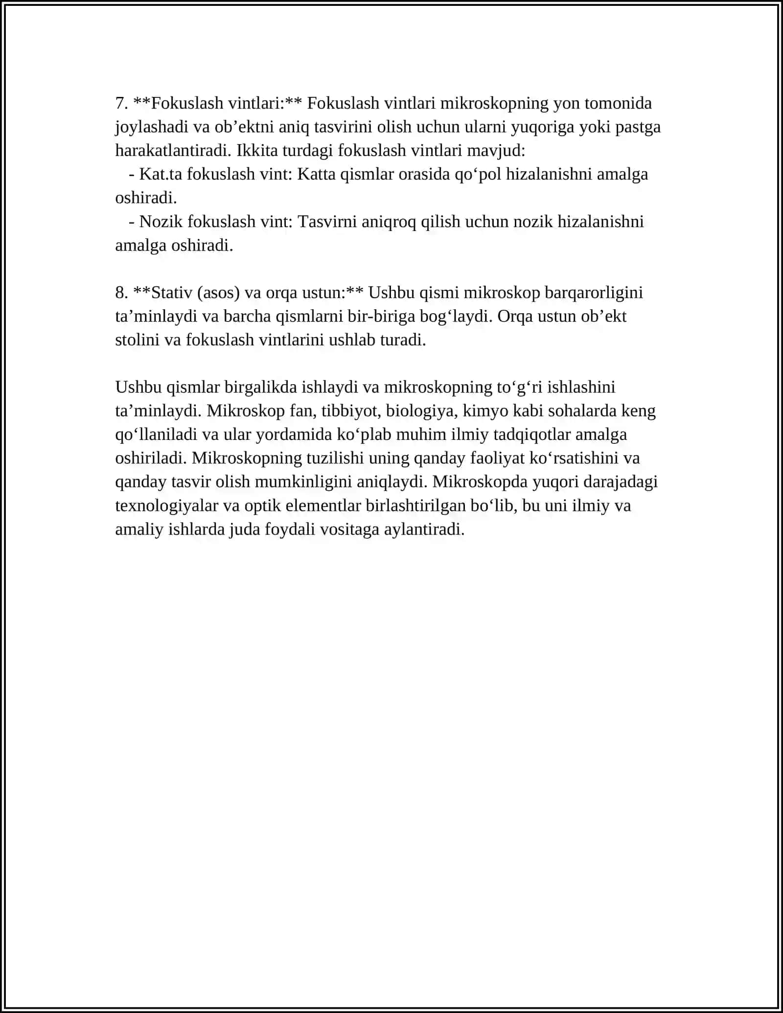 MIKROSKOP.MIKROSKOP BILAN ISHLASH QOIDASI.VAQTINCHALIK PREPARAT TAYYORLASH 4