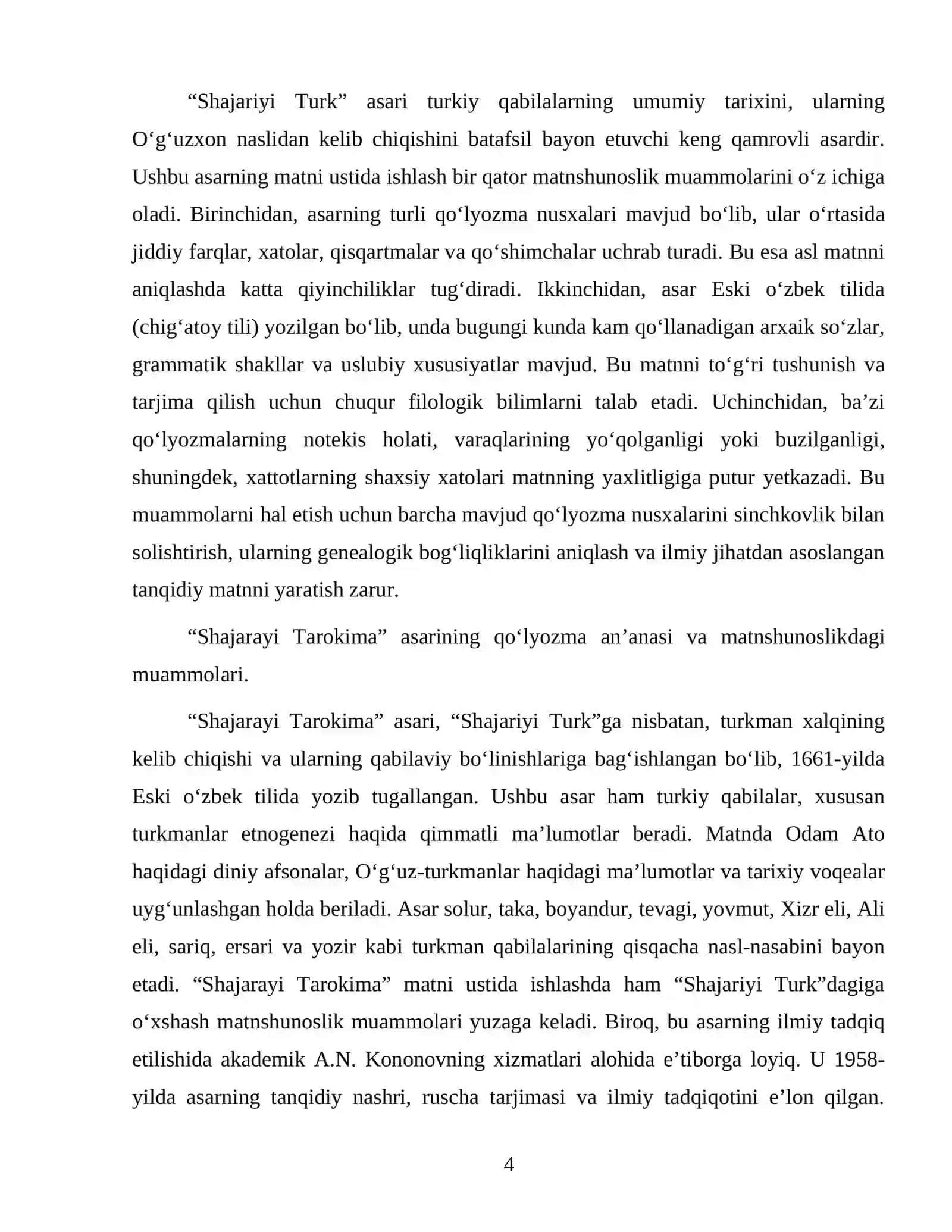 Shajariyi turk va shajarayi tarokima asarlari matni ustida ishlash 4
