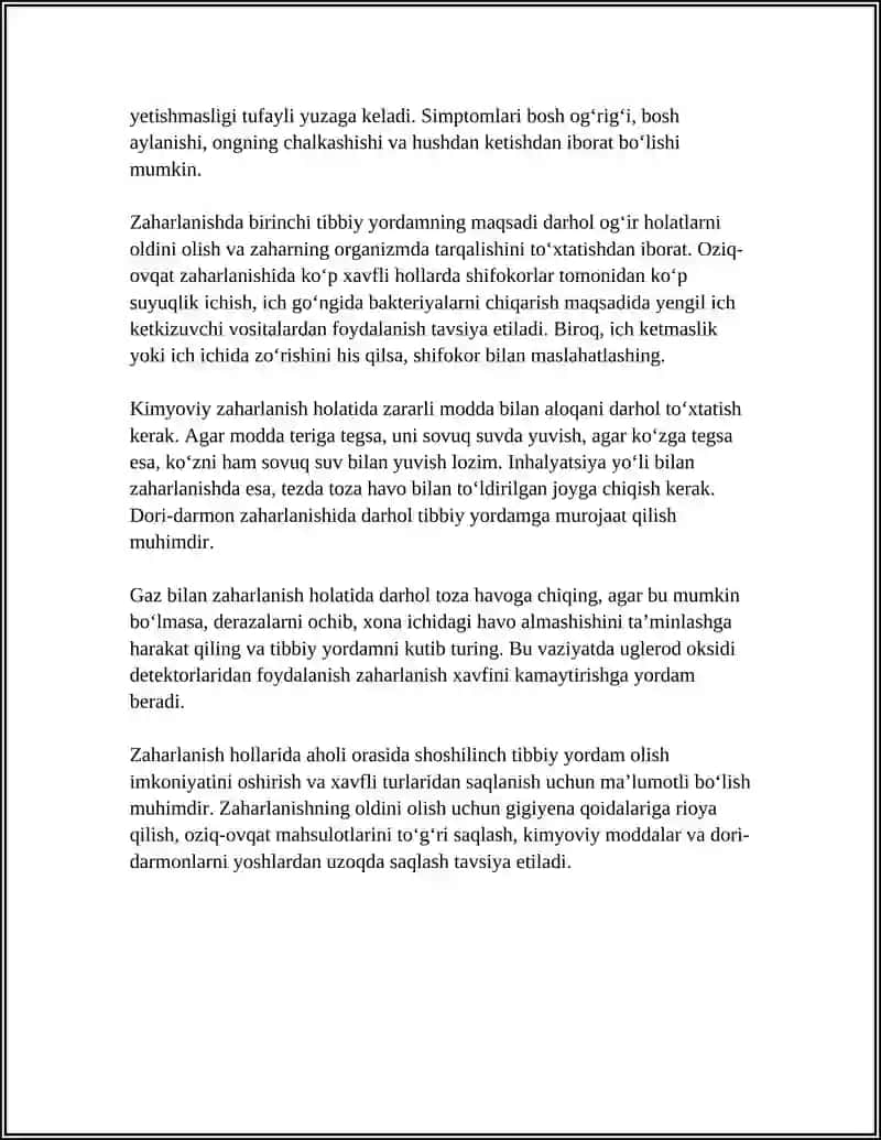 ZAHARLANISH, ZAHARLANISHDA BIRINCHI TIBBIY YORDAM 4