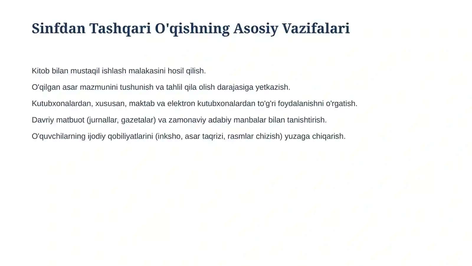 Sinfdan Tashqari O'qish va Uni Tashkil Etish 4