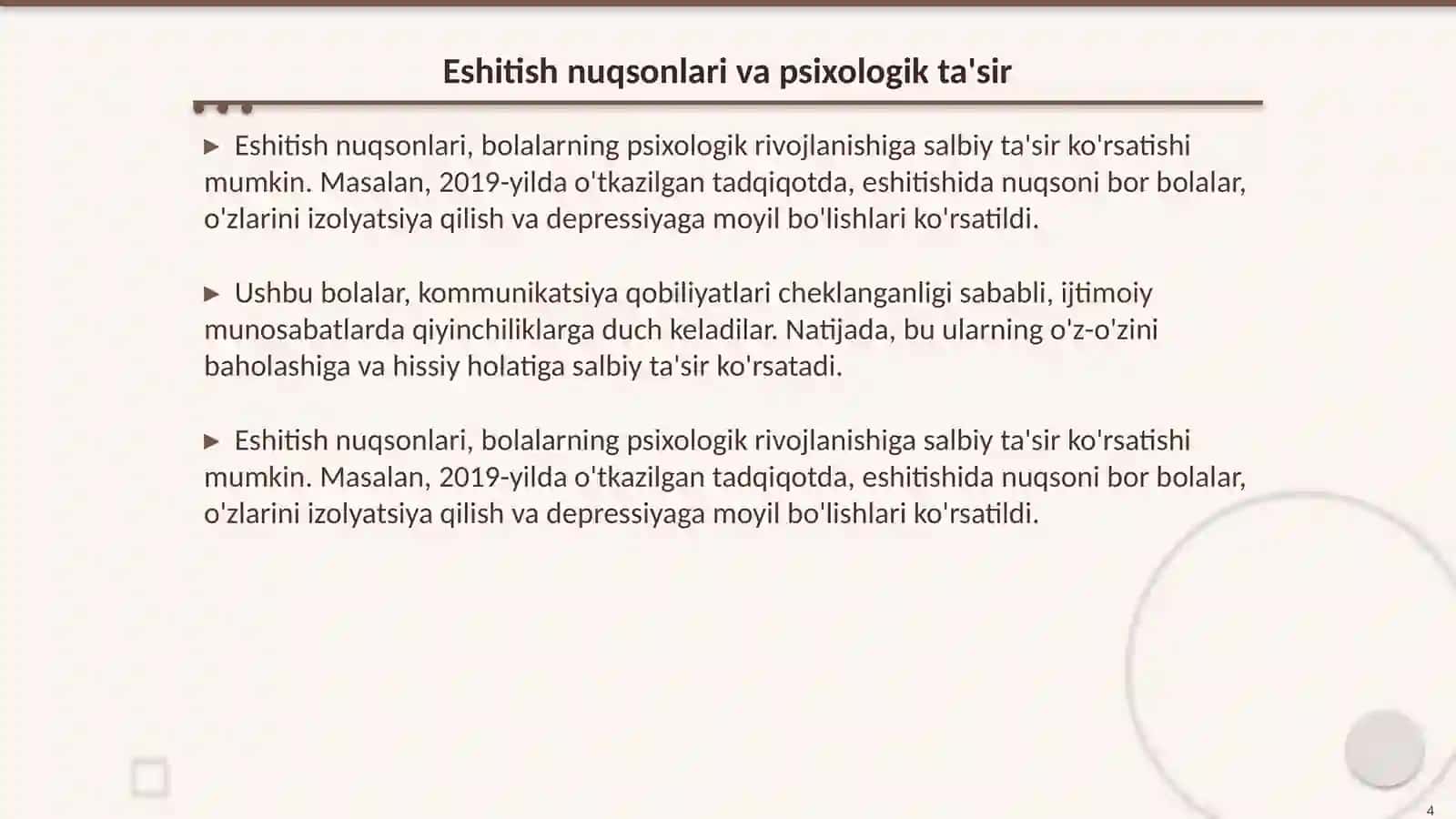Surdopsixologiyaning nazariy asoslari. Eshitishida nuqsoni bor bolalarning psixologik xususiyatlari 4