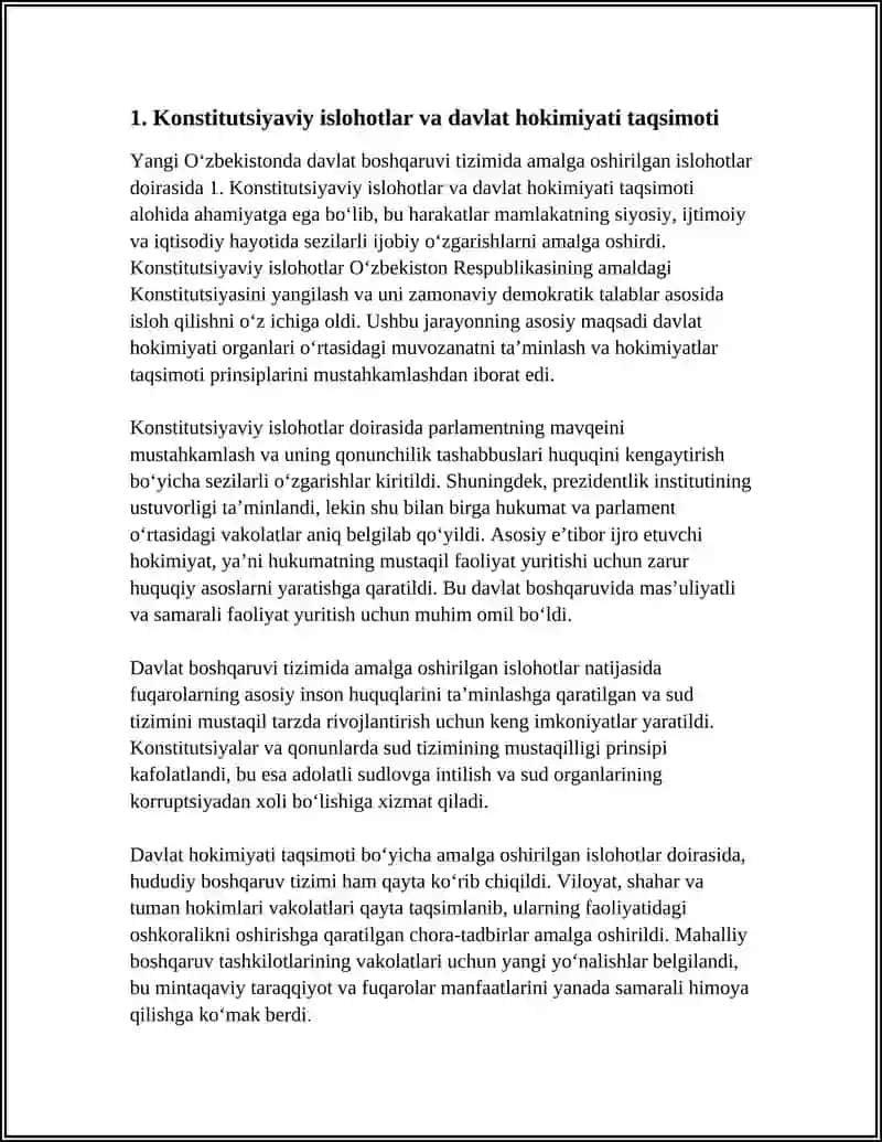YANGI OʻZBEKISTONDA DAVLAT BOSHQARUVI TIZIMIDA AMALGA OSHIRILGAN ISLOHATLAR 4