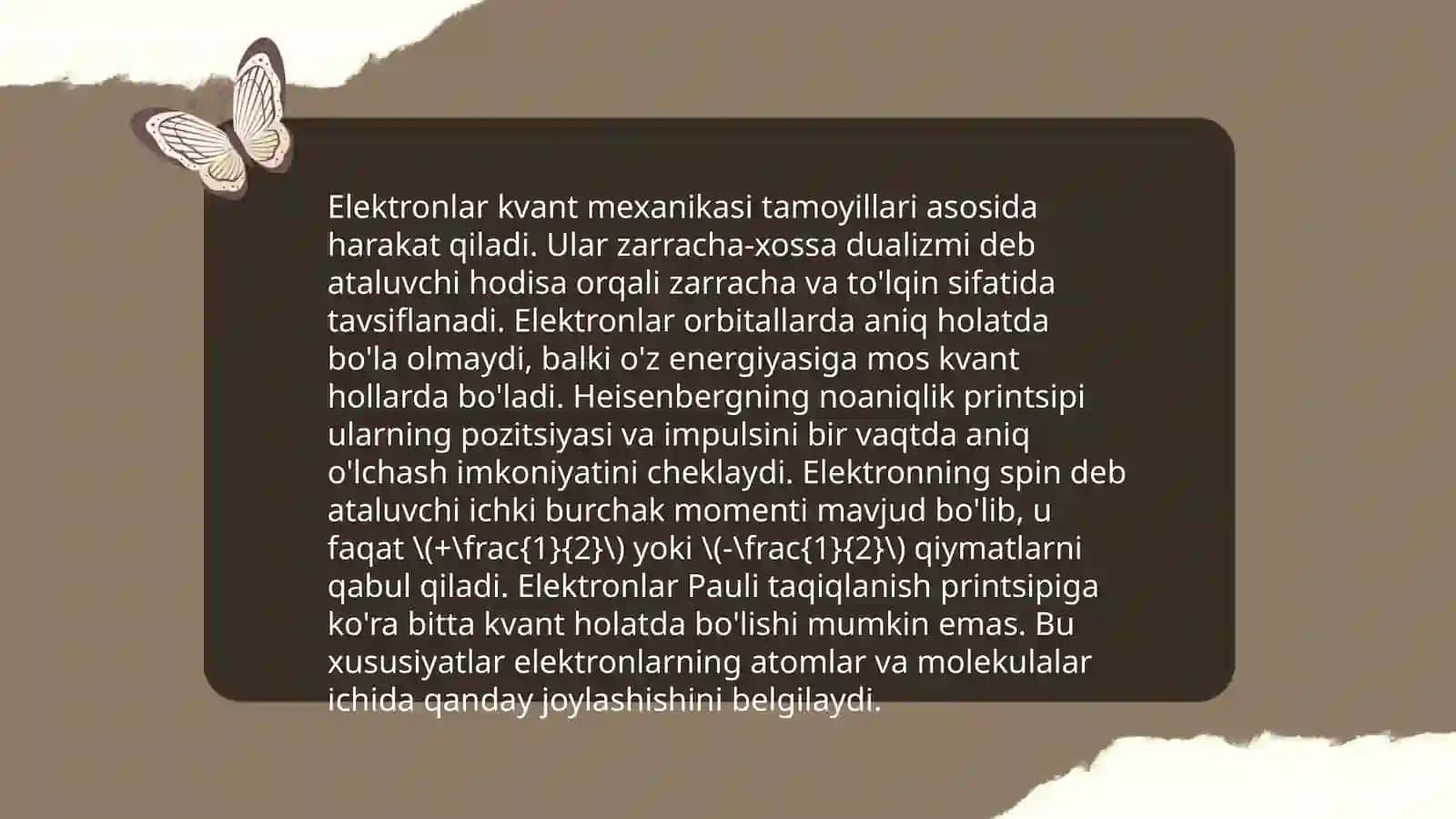 Elektronlarda impuls va energiya taqdimoti 4