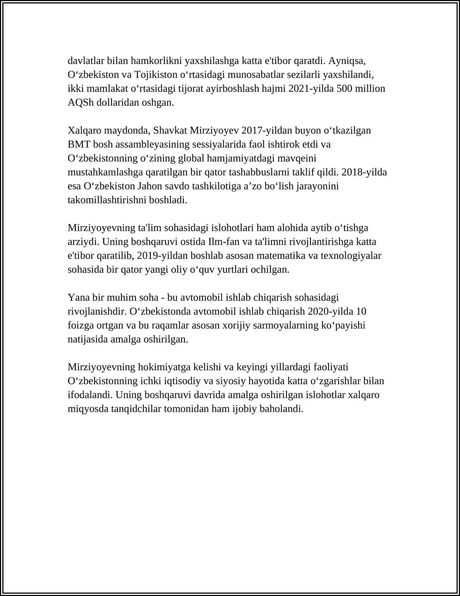 O'ZBEKSTAN RESPUBLIKASI YANGI PREZIDENTI SH.MIRZIYOIV RAHBARLIGIDA OSHIRILGAN ISLOHATLAR 4