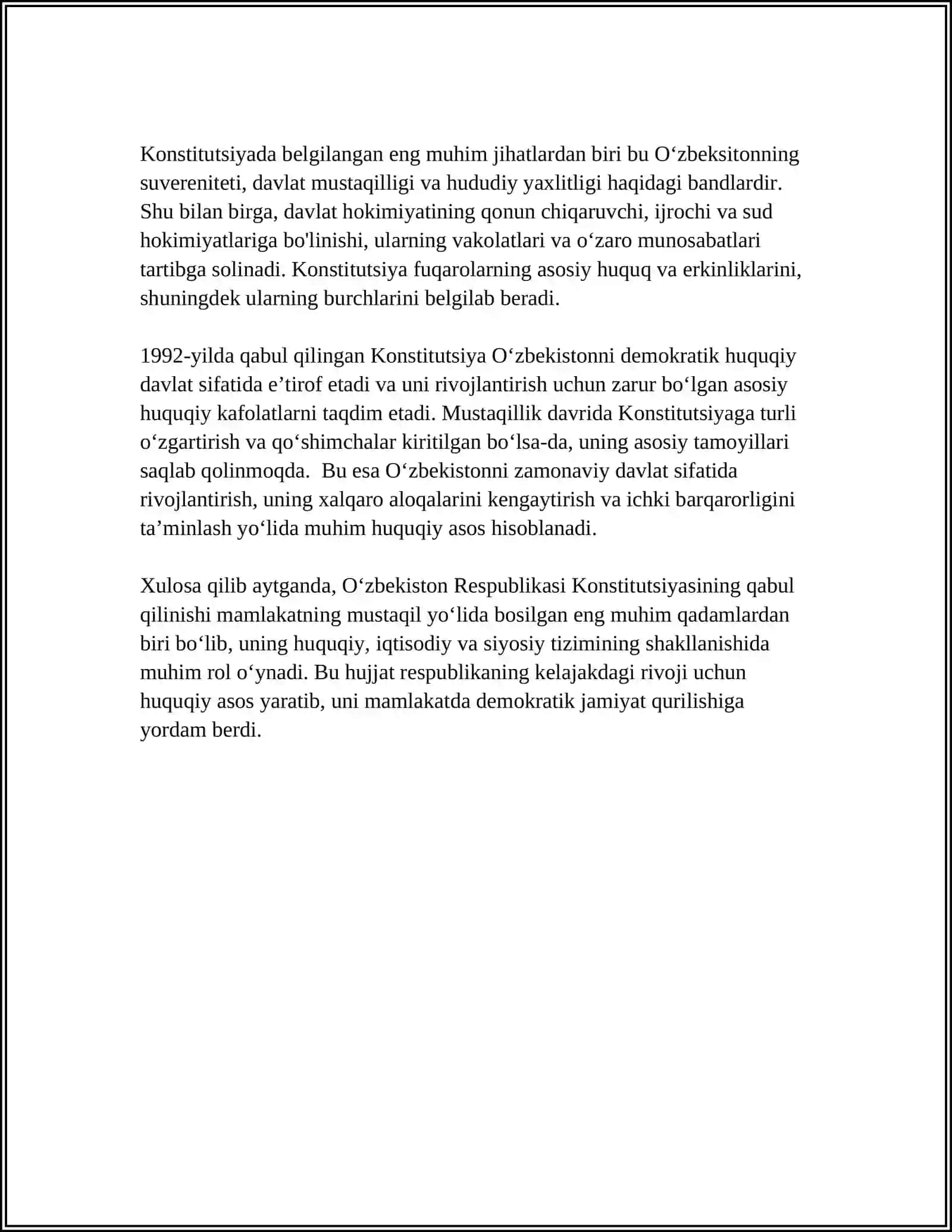 O'ZBEKISTON RESPUBLIKASI KONSTITUTSIYASI QABUL QILINISHI VA UNING TARIXIY NATIJALARI 4