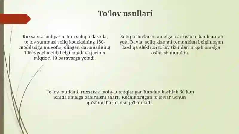 Ruxsatnomasiz to'lanadigan soliqlar 4