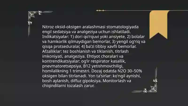 Ingalyatsion narkoz vositalari. Stomatologiyada qoʻllanilishi 4