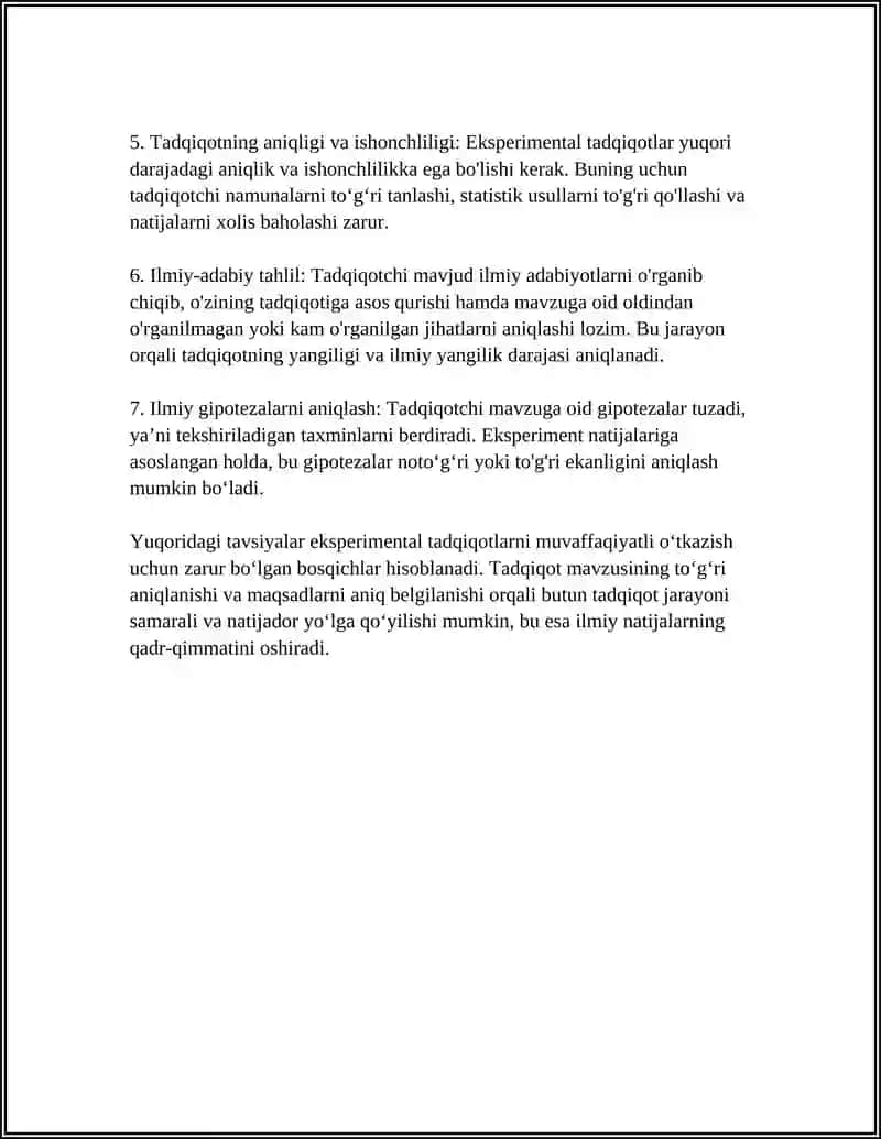 TADQIQOTLARDA EKSPERIMENTLARNI BELGILASH VA AMALGA OSHIRISH BOSQICHLARI 4