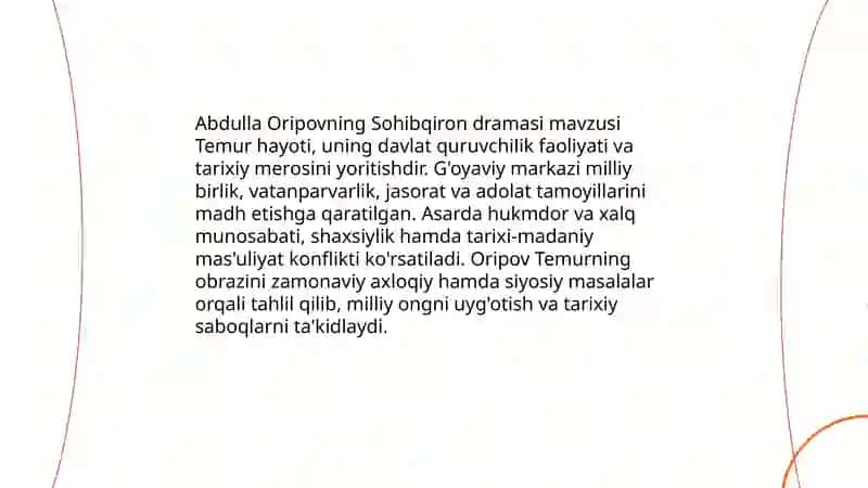Abdulla Oripovning “Sohibqiron” dramasi tahlili 4