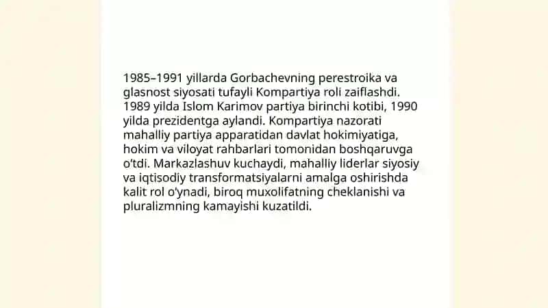 Qayta qurish yillarida O‘zbekistondagi ijtimoyi siyosiy vaziyat 4