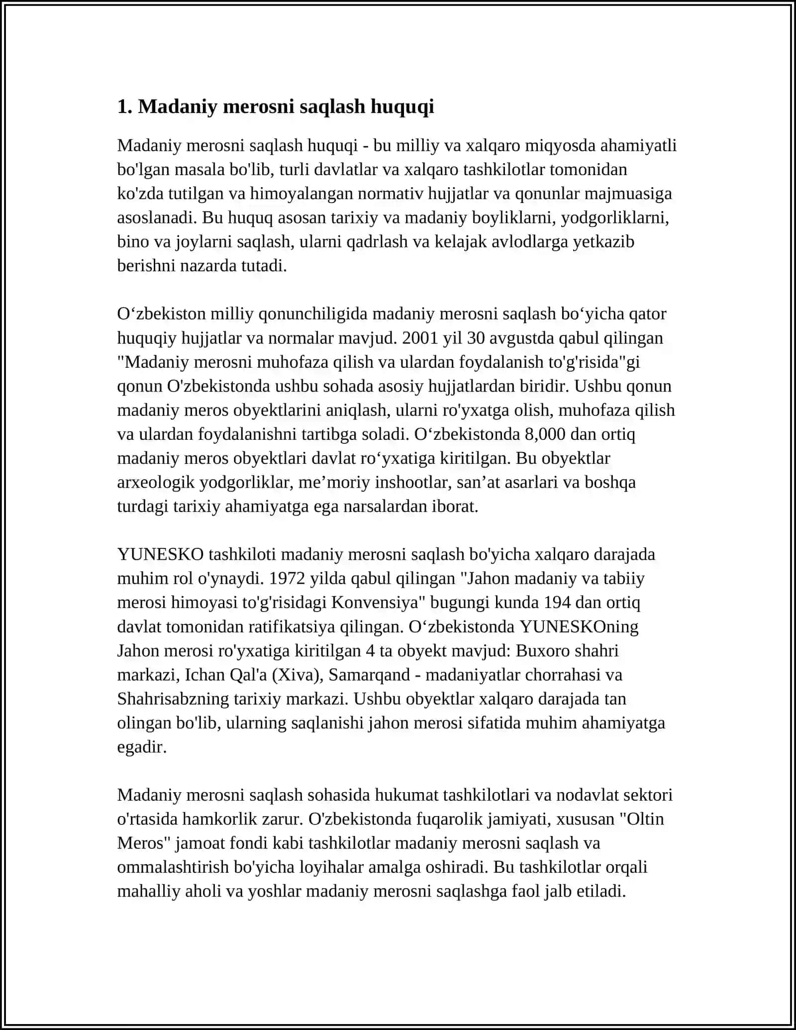 O‘ZBEKISTON RESPUBLIKASI FUQAROLARINING MADANIY VA EKOLOGIK HUQUQLARI 4