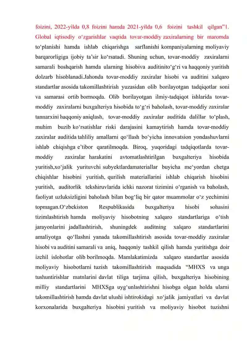 TOVAR-MODDIY ZAXIRALAR HISOBI VA AUDITINI TAKOMILLASHTIRISH YOʻLLARI 4