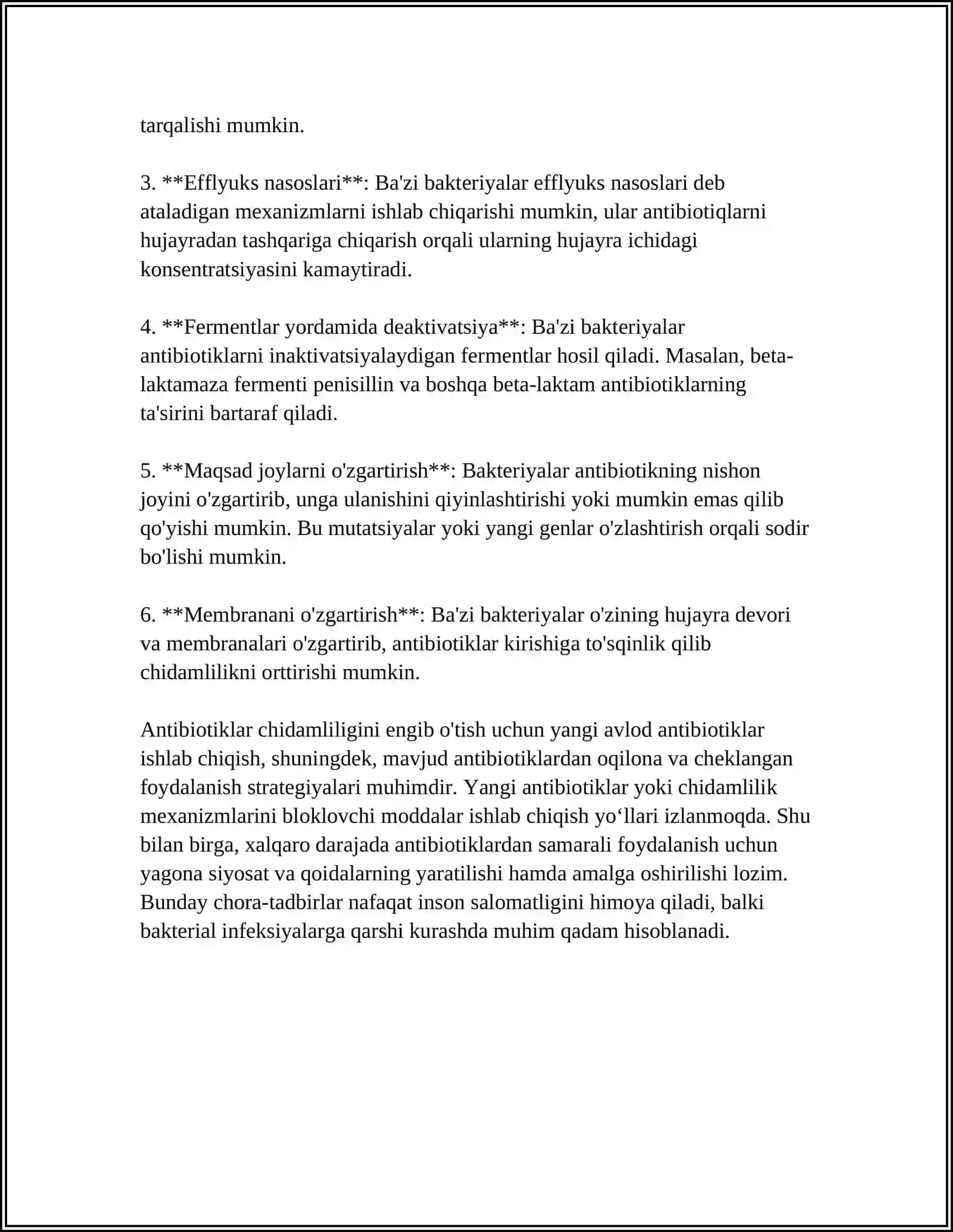 BAKTERIYALARNING ANTIBIOTIKLARGA CHIDAMLI SHAKILLARINI PAYDO BOLISH MEXANIZIMLARI 4