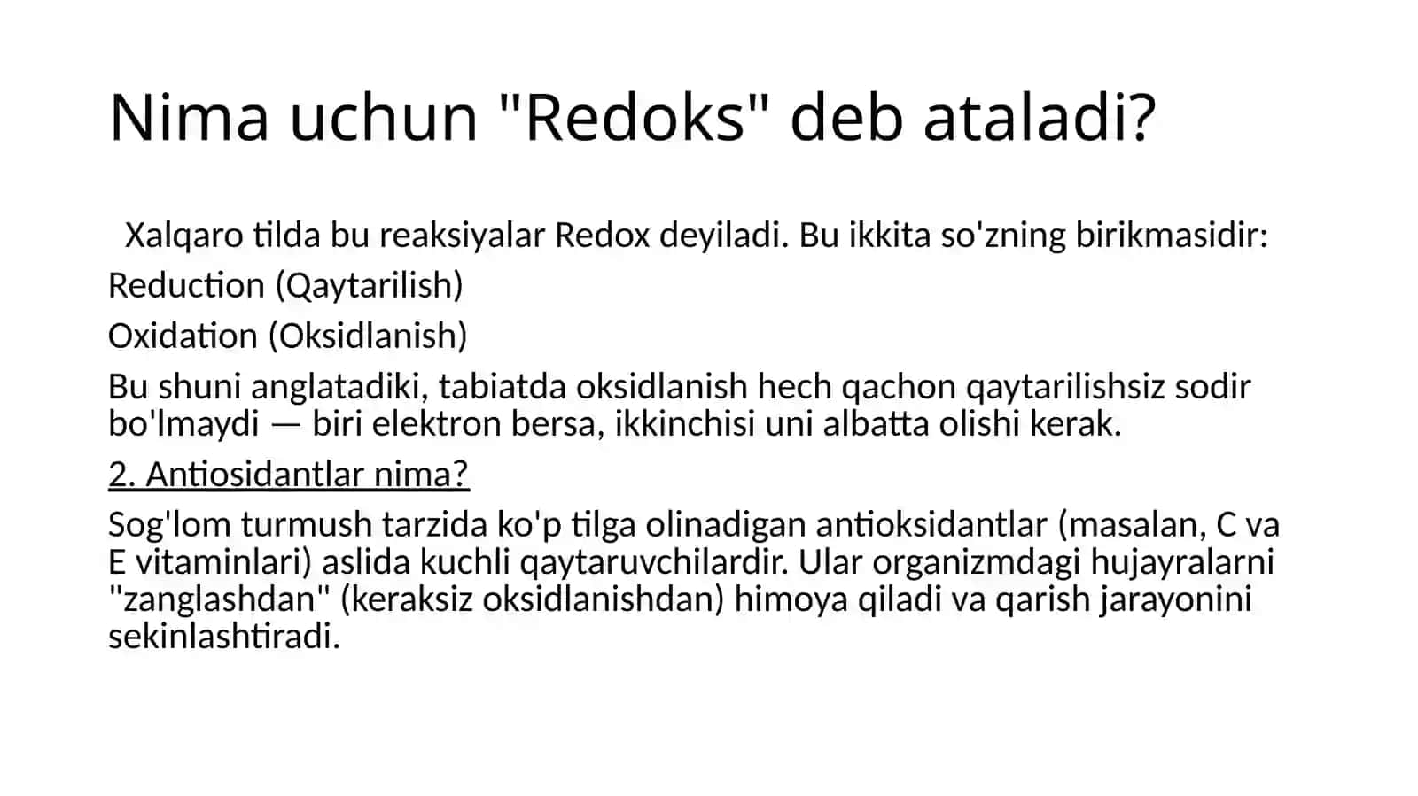 OKSIDLANISH-QAYTARILISHI REAKSIYALARINING AHAMIYATI 4