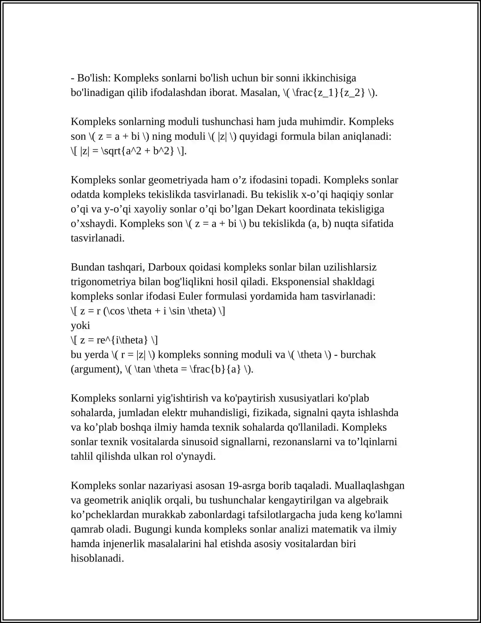 KOMPLEKS SONLAR HAQDA MUSTAQIL ISH 4